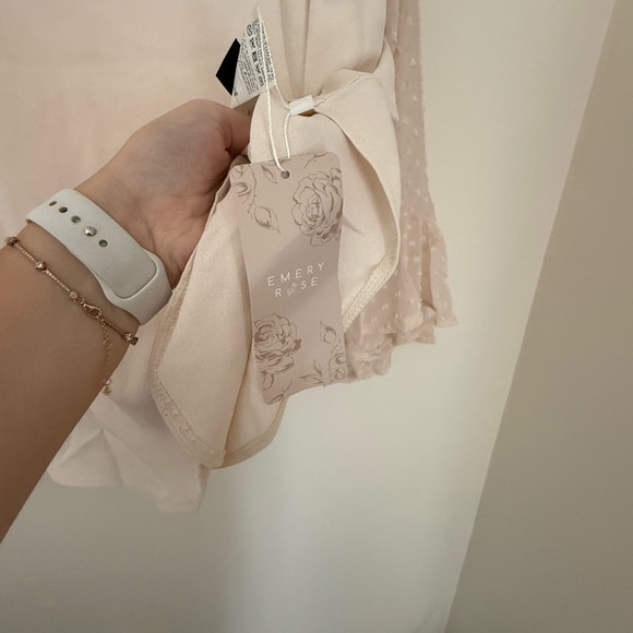 SHEIN Light Pink Blouse with Sheer Polka Dot Sleeves - Picture 6 of 7